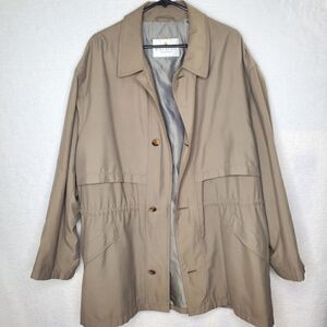 Bill Blass Men's Jacket Coat Trench Beige Khaki Button Up Pockets Microfiber
